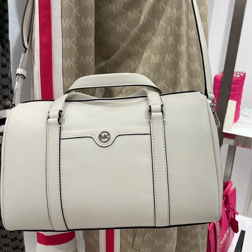 MICHAEL KORS JST TRAVEL MD DUFFLE SATCHEL SHOULDER CROSSBODY BAG MK  OPTIC WHITE - Picture 13 of 16
